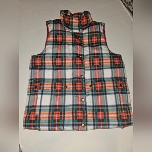 J Crew Signature Puffer Vest Womens Small Plaid Primaloft Lightweight Holiday